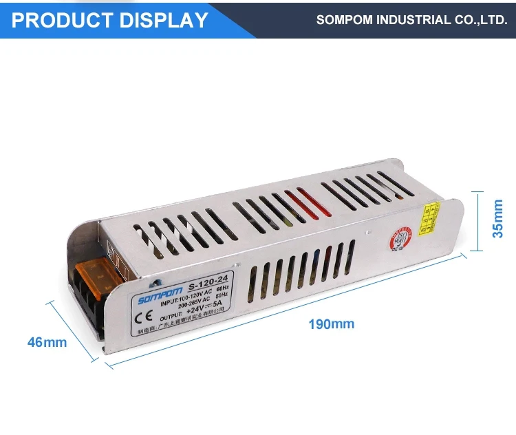 sompom Hot Sale Slim Type 120W 5A 220vac 24vdc switching power supply