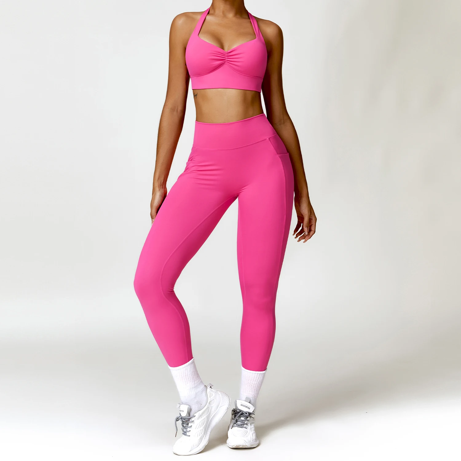 Women's Fashion Gym Custom Sportswear Workout Clothing Halter Sports Bra Fitness Gym Yoga Legging Set