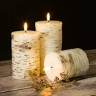 Candle Led Flat Mouth Candle Home Decoration Pillar Birch Bark Led Candle