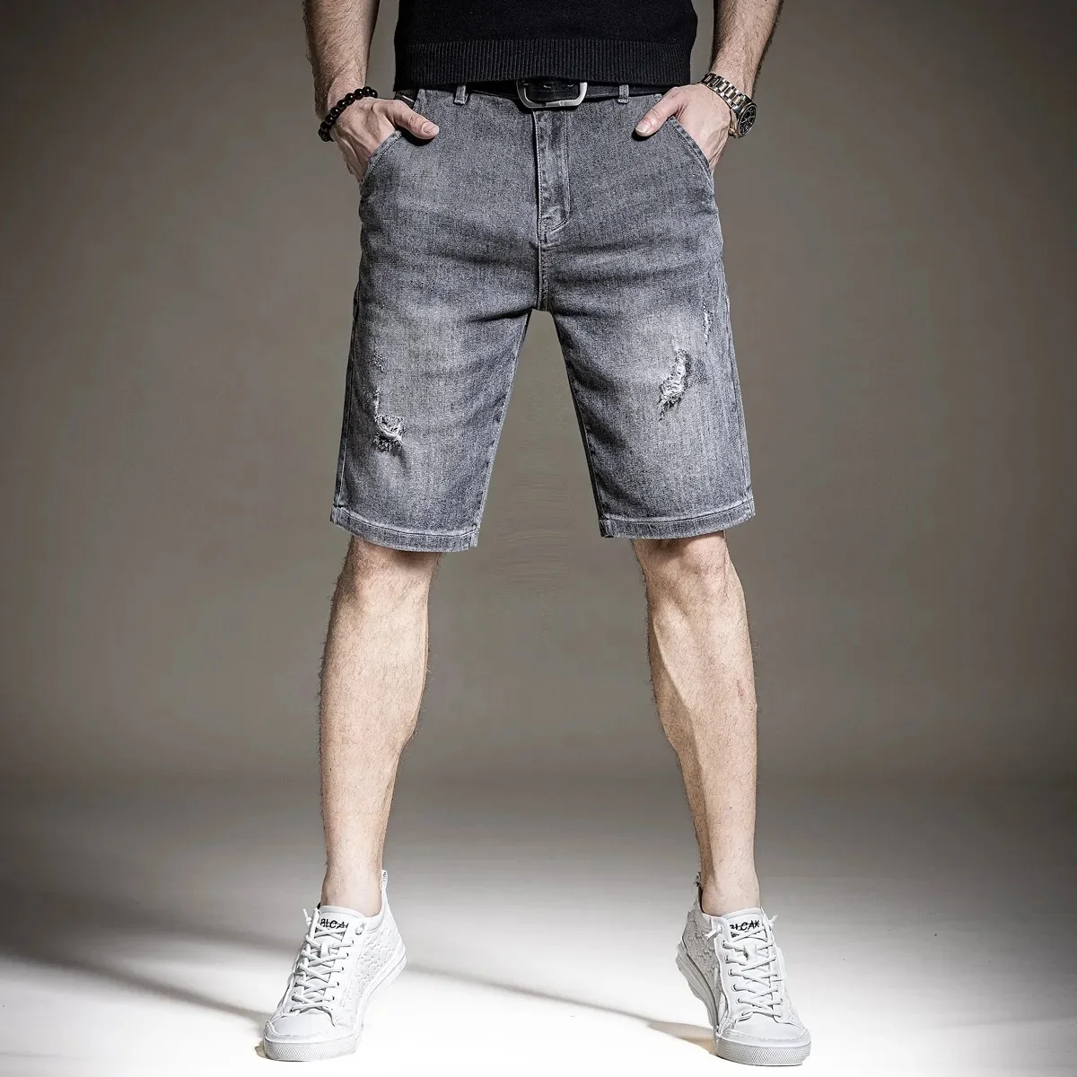 Summer New Men Fashion Stretch causal Short Jeans Denim Shorts Blue Black Denim Swear mens shorts