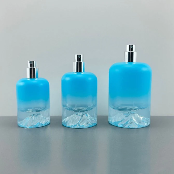 product 30ml 50ml 100ml iceberg thick bottom perfume bottle cylinder blue volcanic bottle bottom empty bottle with uv blue cap-26