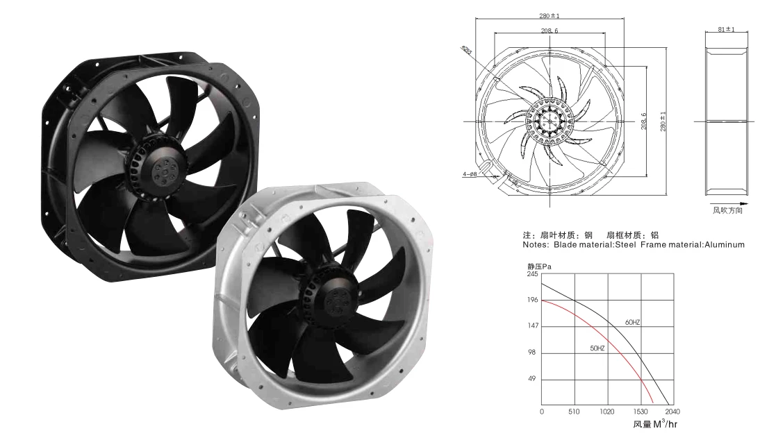 Cabinet Axial Cooling Fan, 280x280x80mm, 220V - detail 2
