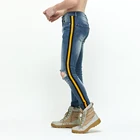 Dark Blue Jeans Pants DiZNEW Dark Blue Wash Twill Jeans Custom Striped Sewing Retail Pants