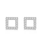 Earrings PONEES Sample 925 Sterling Silver Full Diamond Square Hollow Earrings Women Jewelry For Girls Gift