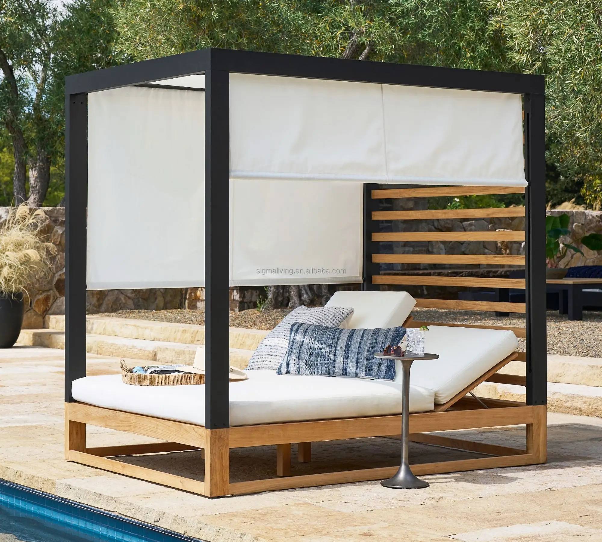 Pool garden sets sunbed daybed wood furniture metal teak outdoor daybed
