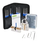 17pcs Stainless Steel Blue Single Hook Unlocking Locksmith Tool Lock Pick Set With 2pcs Transparent Locks Picking Set