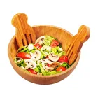 Modern Custom Big Bamboo Round Renewable Compostable Fruit Serving Mixing Salad Bowls With Stand Server