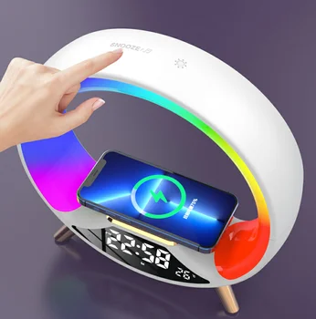 2024 New Led Digital Music Sunset Kids Alarm Clock Speaker Night Lamp Clocks Smart And Wireless Charge Wake Up Light For Bedroom