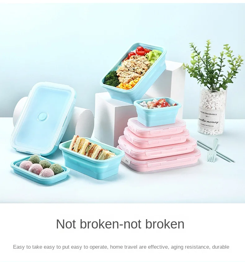 Folding Silicone Lunch Box Portable Crisper Microwave Oven Bento Box Plastic Square Lunch Box Refrigerator Storage Box Wholesale