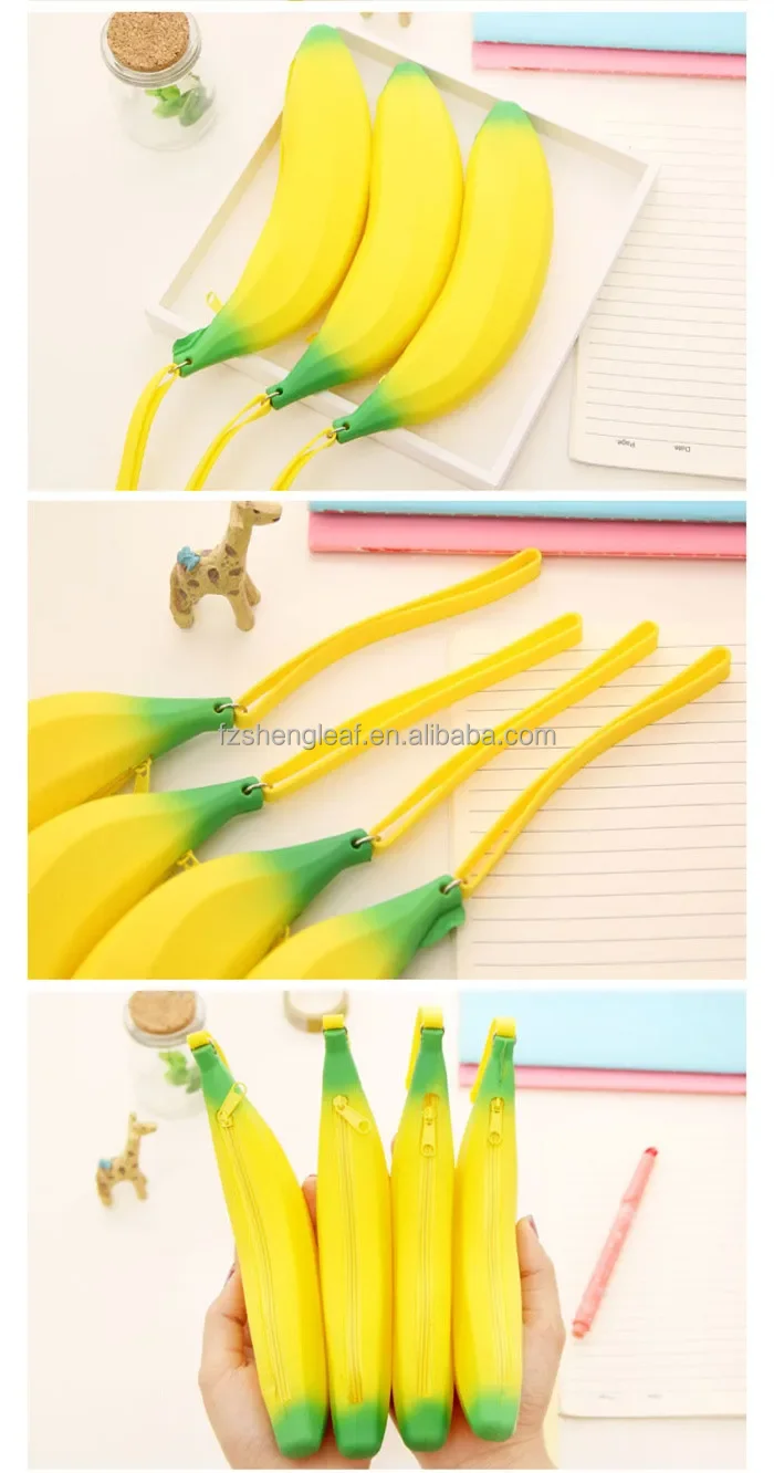 product novel kawaii cute 3d small silicone silicon banana shaped pencil case pouch custom kid school bag girls stationery-3
