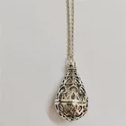 Pendant Locket Pendant Alloy Metal Silver Color Tear Drop Aromatherapy Lava Rock Bead Diffuser Locket Pendant Necklace