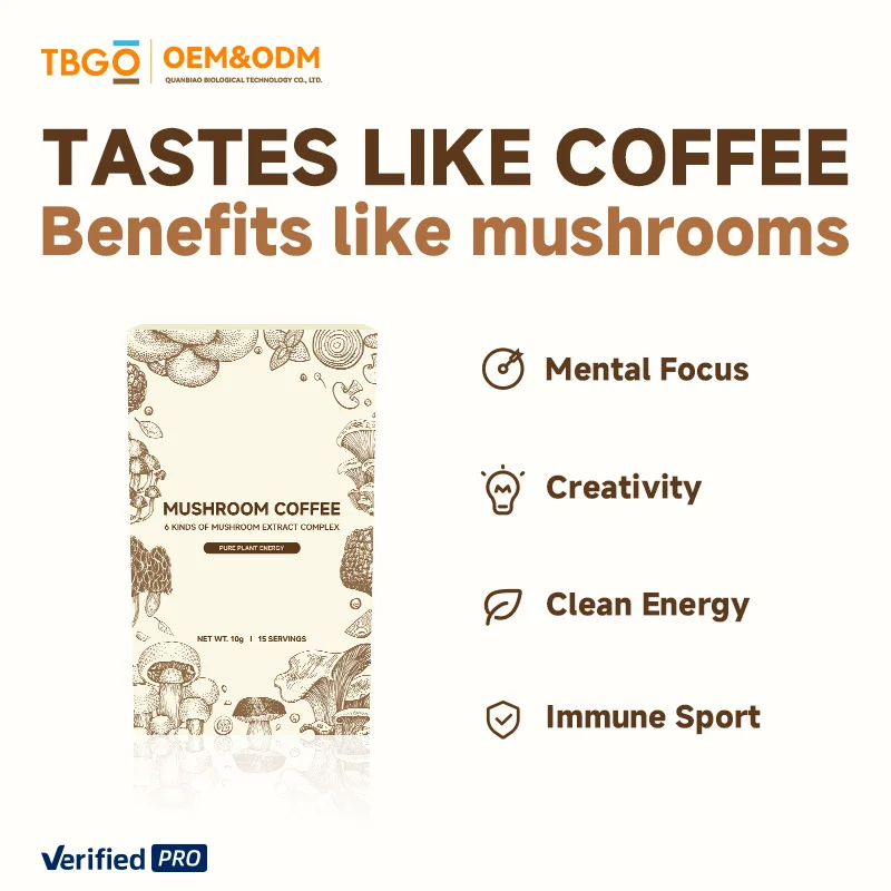 product 2025 tbg oem 6 in 1 instant coffee mushroom coffee diet black coffee powder slim caffe low calorie customized label for boxs-6