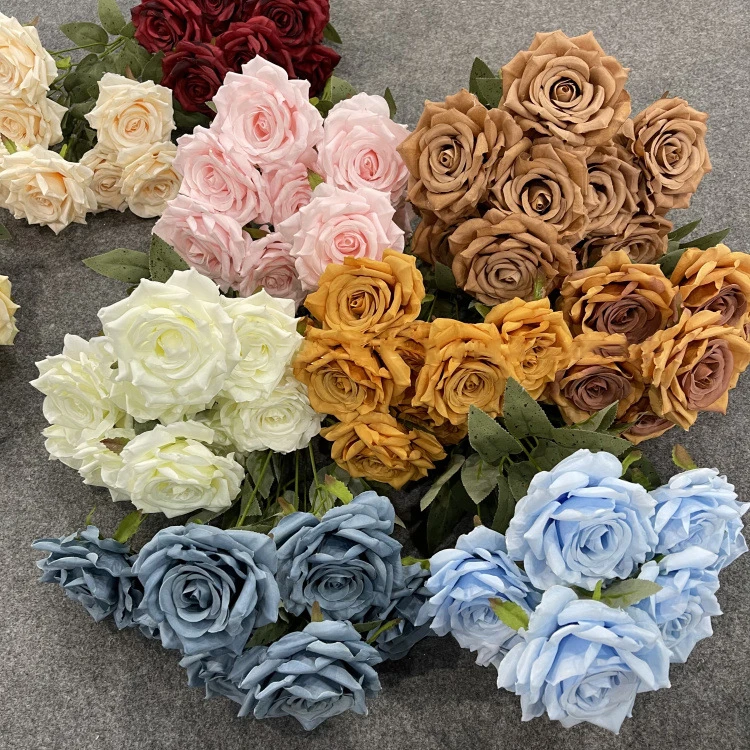 Hot Sale 9 Heads Artificial Rose Bouquet Centerpieces For Wedding Table Decorative Flowers