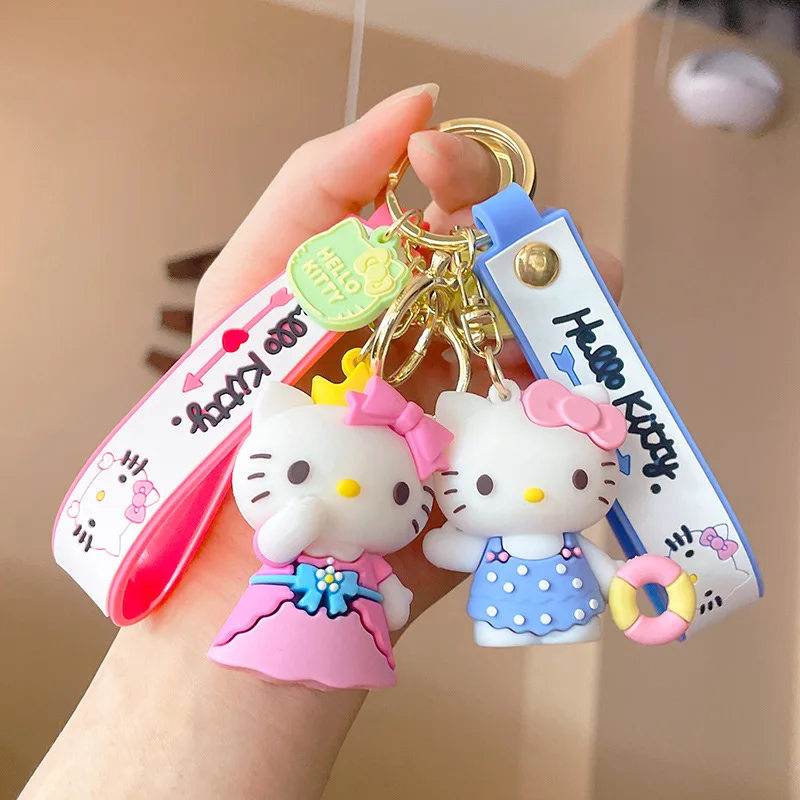 Hot sales 8 colors Custom Llaveros Cartoon 3D Cute Anime Hello kitty Cartoon Car accessories Rubber key chains