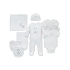 Baby OEM ODM 100% Cotton New Baby Born Infant Unisex Clothes Footie Hat Bib Burp Baby Romper Set