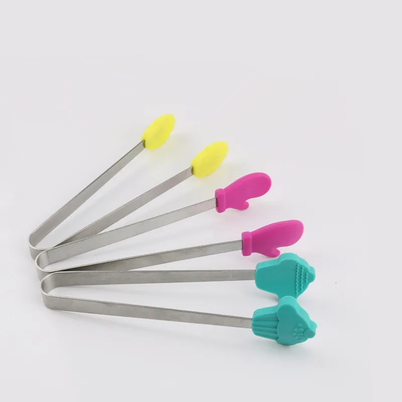 Mini 5 Inches Silicone Tips Palm Shape Tongs for Ice Muffins Pancakes Cookies Sugar