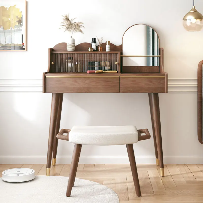 Simple Wood Bedroom Modern Makeup Vanities Extendable Dressing Table with Mirror