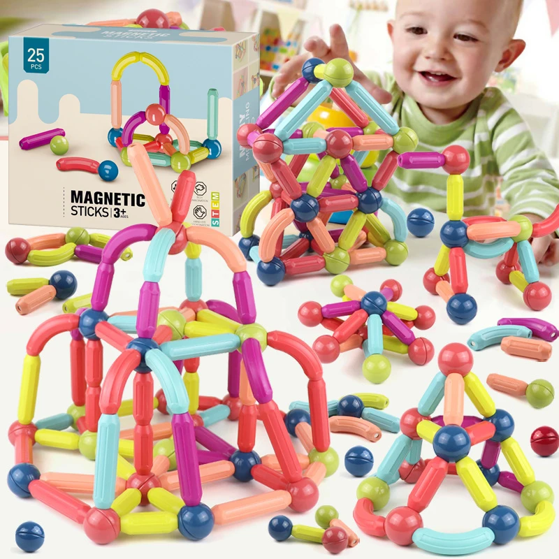 Building Construction ABS Stacking Stem Magnetic Sticks And Balls, Big Magnetic Ball And Rods, 3D Magnet Ball And Rod Set