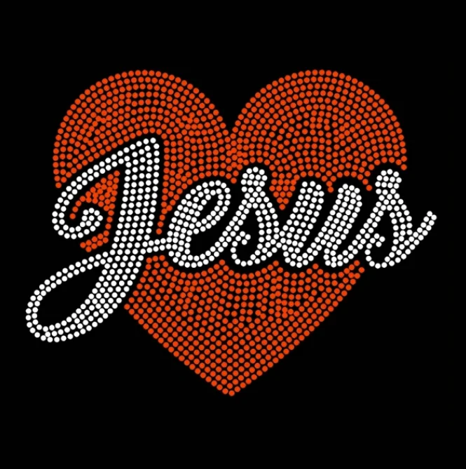 rhinestones for tshirts custom logo letter printing jesus god with heart heat transfer rhinestone sheets