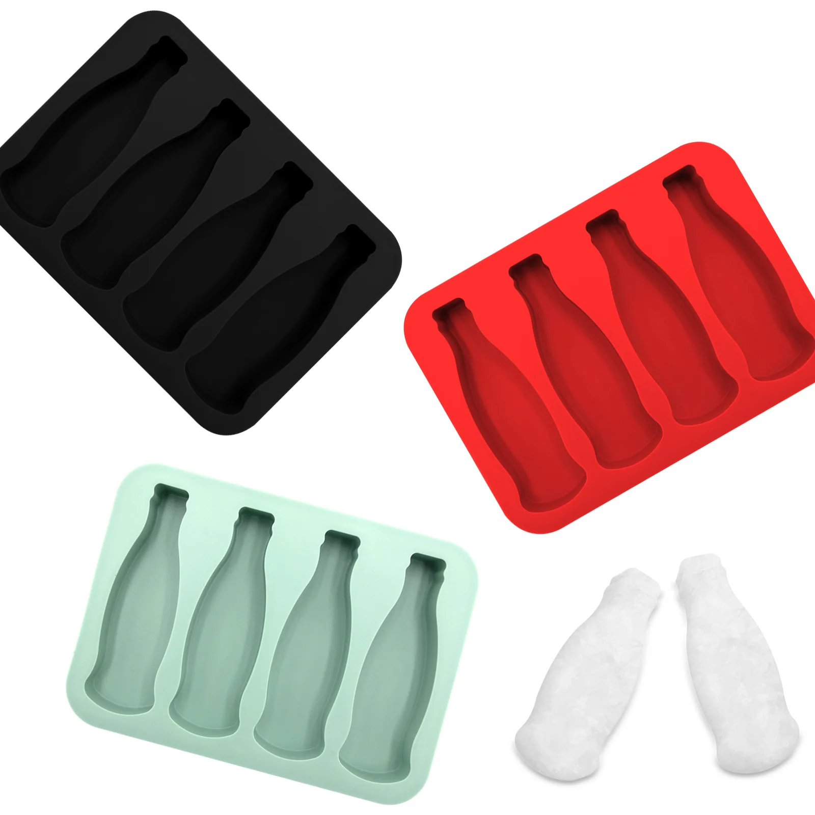 Reusable for Coke Bottle Shaped Silicone Ice Cube Mold 4 Grids DIY Ice Tray with Easy Demold Lid supplier