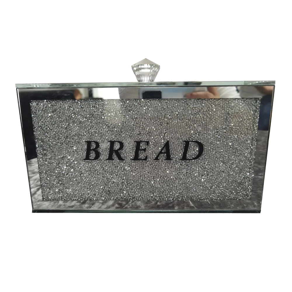 Jar For Kitchen New Design Crushed Diamond Bread Bin Crystal Mirrored Container 