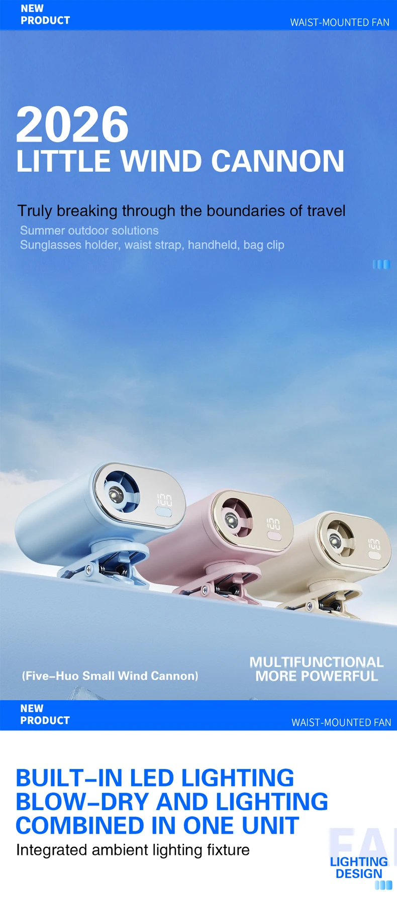 Ultra-quiet Camping Fan, Portable, USB, 5-Speed - detail 2