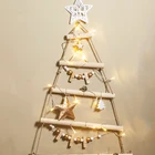 Christmas Home Decor Nordic H25.6inch Wooden Stick Rope Triangle Lights 30pcs Mini Leds Wall Decor With Lights