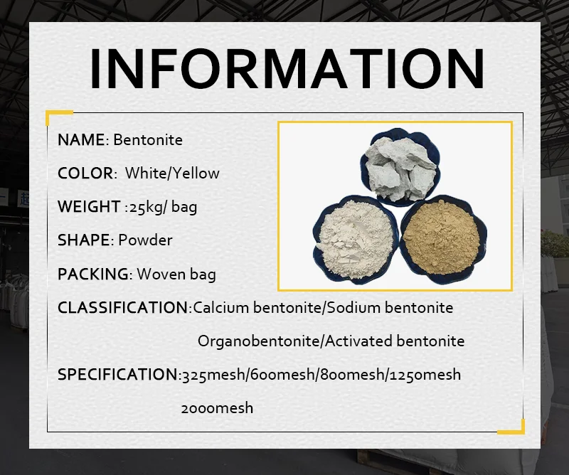 Grosir massal bentonit organik kuning putih kalsium natrium bentonit tanah liat putih aktif pabrik tanah liat viskositas tinggi