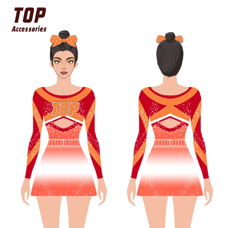 Wholesale Custom Girls' Cheerleading Uniform Spandex Sportswear Clothing Dress with Rhinestones Printing Available XS XL Sizes