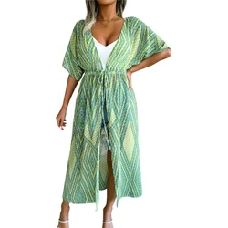 2022 New Floral Beach Cover Up Spring Cover Up Beach Dress Drawstring Cotton Swimsuit Cover Ups