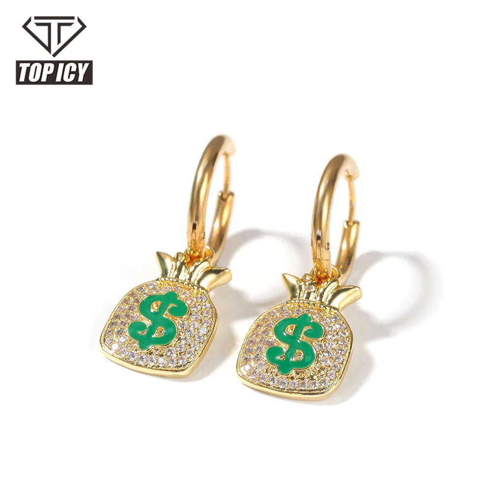 gold money bag earrings