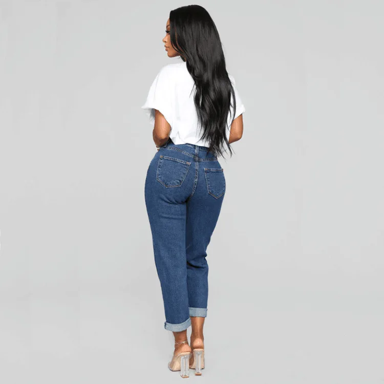 Cross-border Foreign Trade New Hot Jeans Women's High Waist Loose Cropped Pants Fashion details