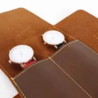 Watch Roll Custom Brown 2 Slot Leather Watch Roll For Travel