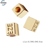 Custom Made Square Shape Bracelet Hole Beads Hardware Gold Color Engraving Letter Metal Pendant For String