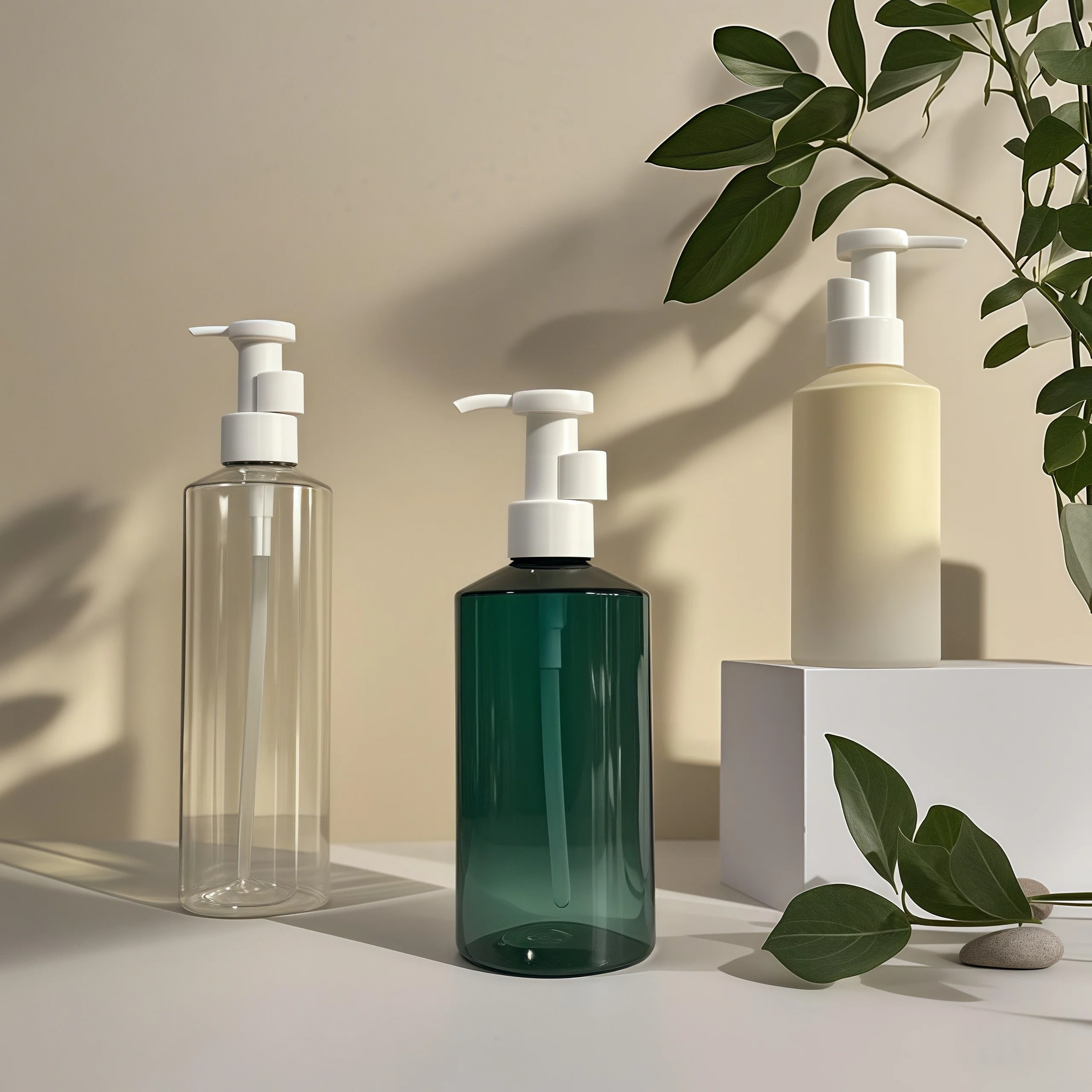 300ml-500ml PET Cylinder-Shaped Lotion Pump Bottle for Cosmetic Packaging with Customizable Logo Print