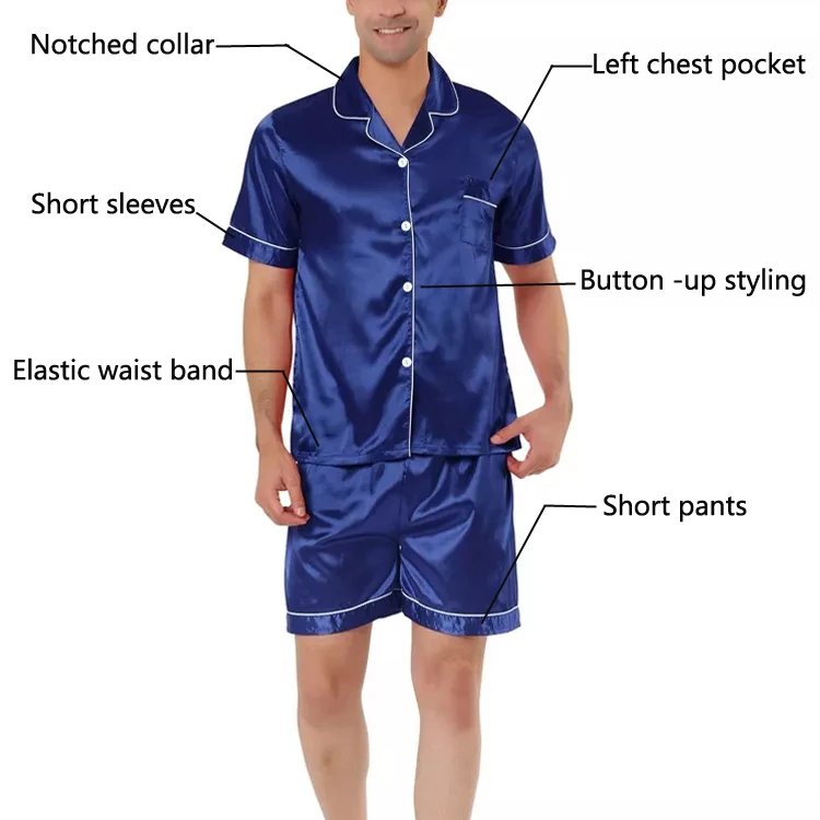 Satin Silk Men Pajamas Set Short Sleeves Home Lounge Wear Sleepwear Wholesale