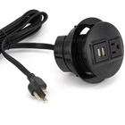 Charger Desk Socket Furniture Round Desk Top Socket Outlet Usb Charger With 1 US Outlet And 1 Dual USB Charger