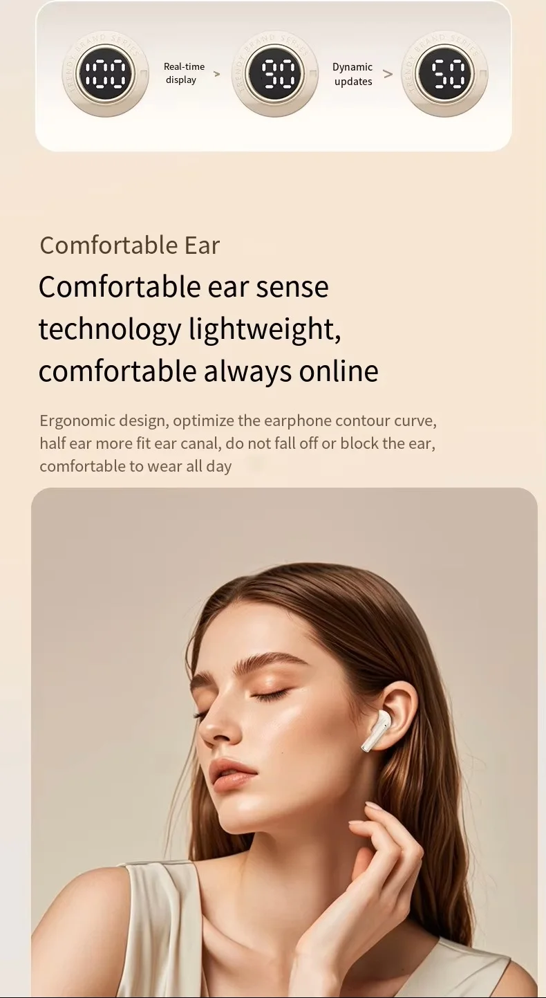 New Retro Digital In-Ear for Wireless Earphones Touch Low Latency AI Noise Reduction Long Non-Noise Cancelling TWS Headphones