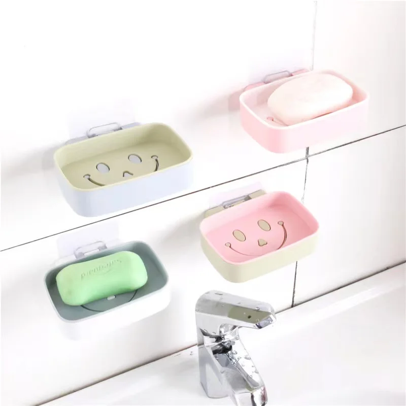 Wholesale Smile Style Shower Room Soap Dish Double Layter Wall Mounted Bathroom Drain Soap Holder Plastic Acceptable 1~3 Days
