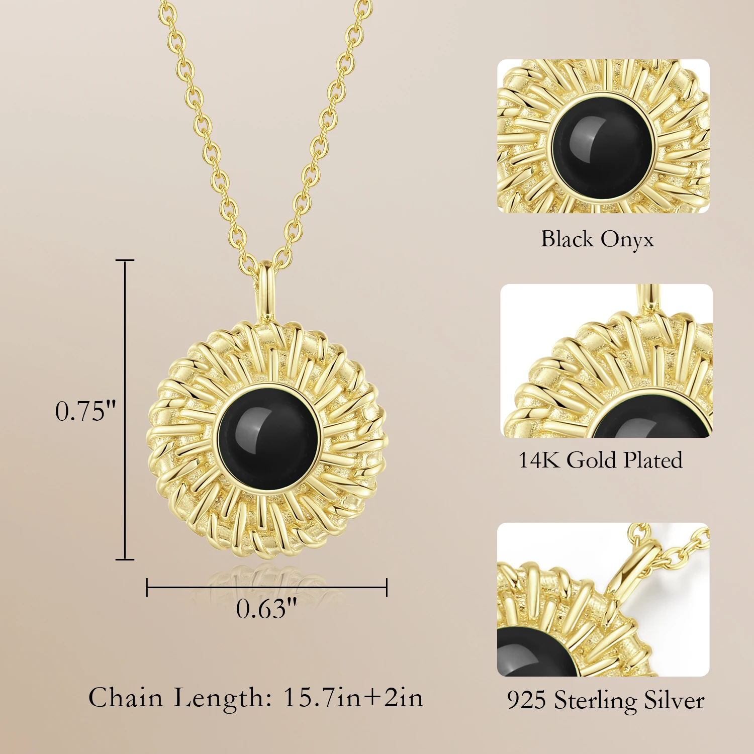 CDE YN1224 Fine 925 Sterling Silver Jewelry Wholesale Black Onyx Pendant With 14K Gold Plated Chain Women Pendant Necklace