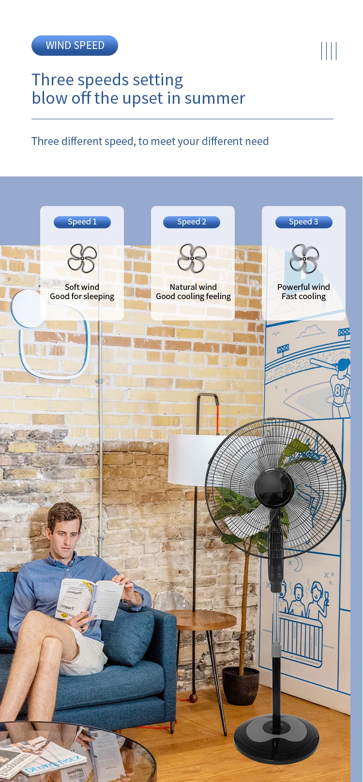Quality Stand Electric Fan, Portable, Metal - detail 6