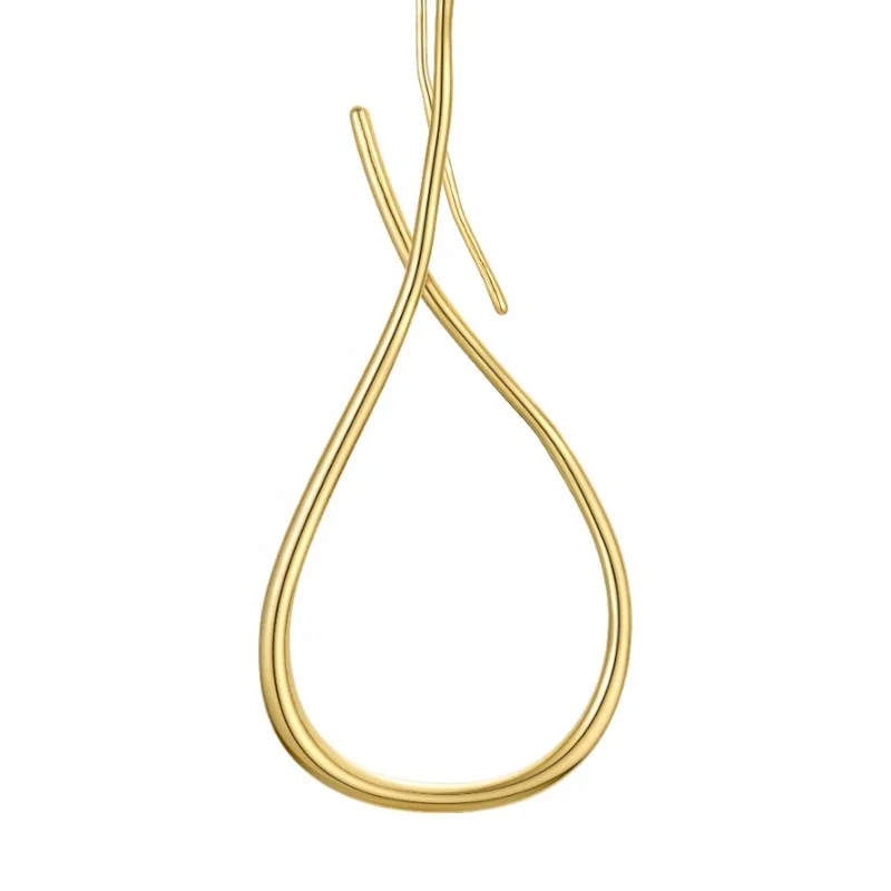 High Quality 18K Gold Plated Brass Jewelry Minimalist Style Twisted Line Water Drop Shape Drop Earrings E201189