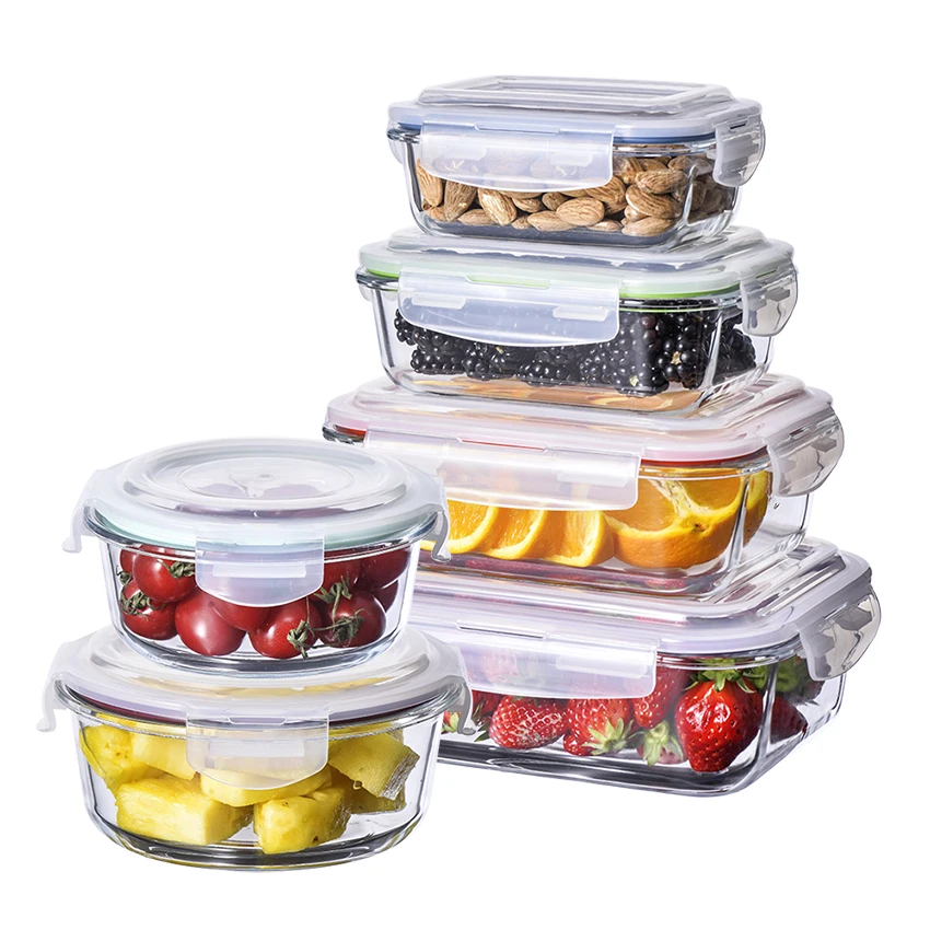Supplies High Borosilicate Glass Storage Containers with Air-Tight Lids Round Borosili Glass Fresh Bowl Food Lunch Box with Lid
