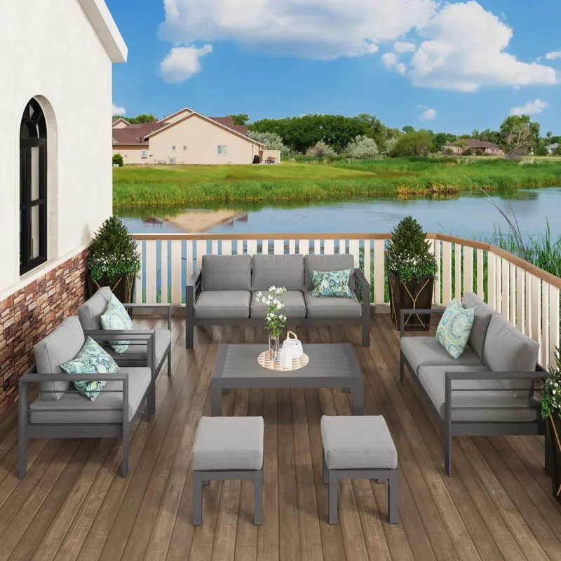 product 9 persons factory luxury sectional patio coffee set aluminum couch outdoor furniture garden sofas group corner sofa-5