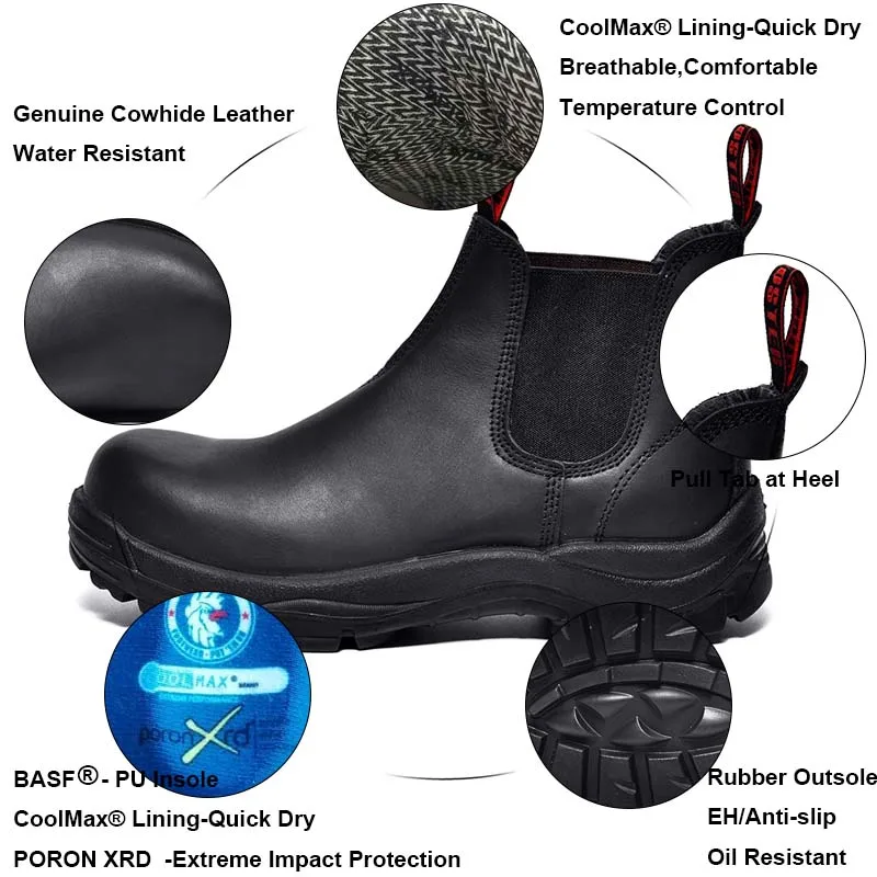 Highend Customized Black Genuine Leather No Laces Industrial Safety