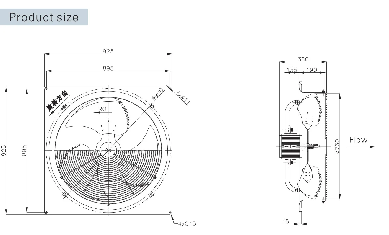 Noise Industrial Waterproof Fan, SANXIN, 750W, 380V, 950RPM - detail 8