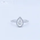 Engagement White Gold Plated 925 Silver Pear Shape Moissanite Ring Fine Jewlery Engagement Ring