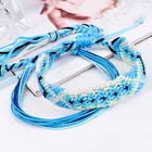 Rope Bracelets 2021 Fashion Adjustable Handmade Natural Shell Blue Woven Waxed Rope Bracelets Sets For Summer