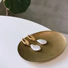 Silver Earrings 925 Sterling Silver Metal Shell Baroque Pearl Drop Earrings