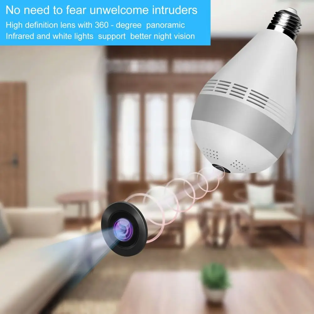 OEM V380 1080P 5MP 3MP Wireless Panoramic Fisheye 360 Bulb Camera Light Bulb E27 Lamp Holder CCTV panoramic Camera Bulb